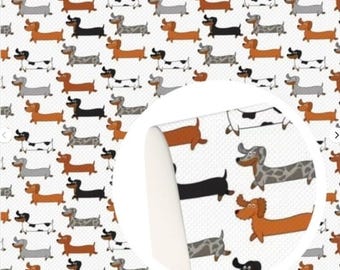 SMOOTH ROLL Daschund Weiner Dog Doggy puppy pet faux leather Vegan synthetic craft fabric 12"x 55" Felt backing, easy to cut