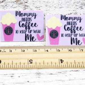 5 peças. Mamãe precisa de café para me acompanhar, resina acrílica plana, fundo plano, laço central, enfeite de cabochão para scrapbooking