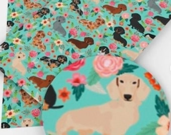 SMOOTH ROLL Daschund Weiner Dog Doggy puppy pet faux leather Vegan synthetic craft fabric 12"x 55" Felt backing, easy to cut