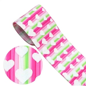 Cinta de grosgrain estampada a rayas con corazón flocado en 3D de 1,5" (1 yarda) para manualidades