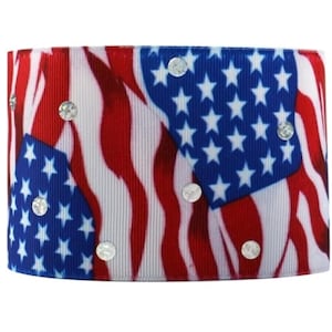 3"(1 yard) LASERFOLIE USA 4th of Jul Inbezug auf die Unabhängigkeitstag Rot Weiß Blau Sterne Ripsband Bastelband