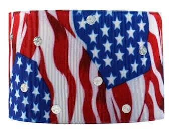 3" (1 yard) LASER FOIL USA 4th of July Independence Day Red White Blue stars printed grosgrain ribbon crafting ribbon