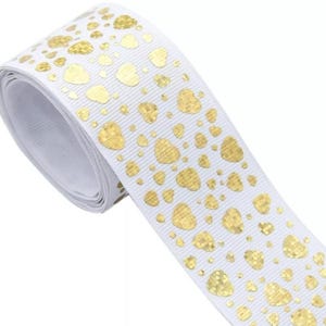 Cinta de grosgrain para manualidades con estampado holográfico láser con forma de corazón y el lema "Amor, San Valentín" de 1,5" (1 yarda)
