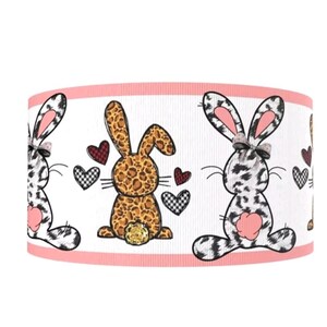 3 Zoll (1 Yard) Leopard Osterhase Kaninchen Eier pastell rosa bedrucktes Ripsband Bastelband