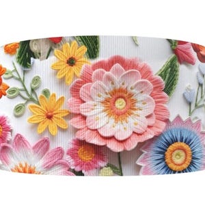 3D geborduurde look wilde bloementuin bloem bloemen gedrukt grosgrain lint knutsellint