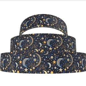 7/8 "(1 Yard) Mond Sterne himmlische Hexe gedruckt Ripsband basteln Haarschleife Band