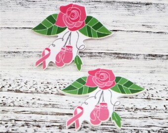 5 pc. Breast Cancer Awareness Fight Boxing gloves rose pink ribbon Planar resin acrylic flatback Bow Center Scrapbooking
