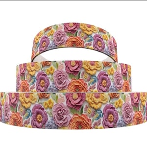 1 mètre (1 po.) Fleur Look 3D floral Ruban gros-grain printemps Pâques Ruban de bricolage Ruban noeud pour cheveux