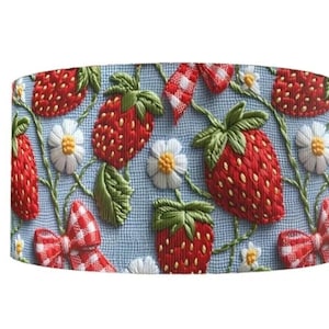 1,5 "(1 Yard) 3D gesticktes Aussehen rosa Erdbeergartenblumenblumenblumenbedrucktes Ripsband Bastelband Erdbeeren