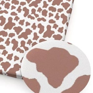 SMOOTH brown cow print Faux leather craft sheet 8&quot; x 12&quot; Vegan SMOOTH TEXTURE