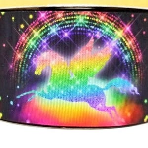3&quot; (1 yard) Unicorn ombre gradient printed grosgrain ribbon crafting ribbon