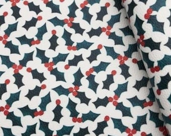 LITCHI roll faux leather Christmas winter holly berries synthetic craft fabric 12"x 55" Felt backing