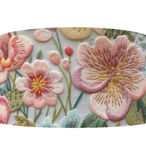 1,5 "(1 Yard) 3D Stickoptik Wildblumen rosa Gartenblumen Ripsband bedrucktes Ripsband