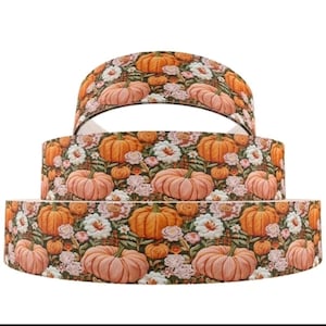 7/8" (1 yard) Fall leaf leaves pumpkin 3d flower Autumn Thanksgiving grosgrain ribbon crafting ribbon Hair Bow ribbon