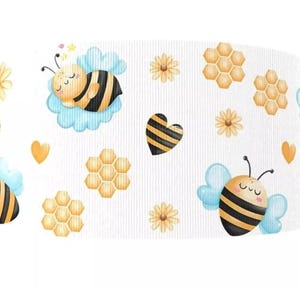 1.5&quot; (1 yard) Bee cloud garden flower yellow black white heart daisy grosgrain ribbon crafting ribbon