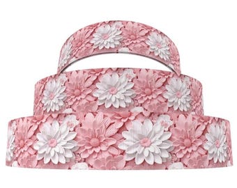 1&quot; (1 yard) Flower Floral 3D look Spring Easter grosgrain ribbon crafting ribbon Hair Bow ribbon