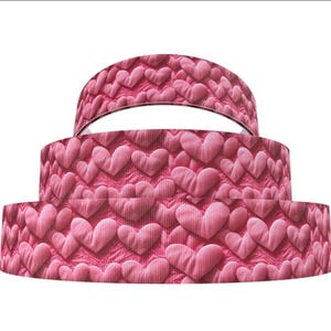Cinta de grosgrain con estampado de corazones en 3D de color rosa y corazones de 1 pulgada (1 yarda), ideal para manualidades, lazos para el cabello