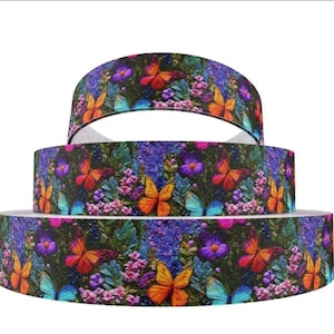 1 mètre (1 po.) Fleur papillon Look 3D floral Ruban gros-grain printemps Pâques Ruban de création Noeud pour cheveux