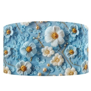 Cinta de grosgrain con estampado floral de flores silvestres de jardín, aspecto bordado en 3D, de 1,5" (1 yarda), para manualidades, boda azul