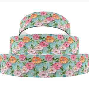 1 mètre (1 po.) Fleur Look 3D floral Ruban gros-grain printemps Pâques Ruban de bricolage Ruban noeud pour cheveux