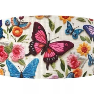 3D-geborduurde look vlinderbloem bloemen bedrukt grosgrain lint knutsellint 2