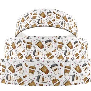 Cinta de grosgrain con forma de granos de café espresso de 1 pulgada (1 yarda) Cinta para manualidades Cinta para el cabello Cinta para taza
