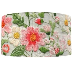 1,5" (1 werf) 3D geborduurde look roze paastuin bloem bloemen gedrukt grosgrain lint knutsellint