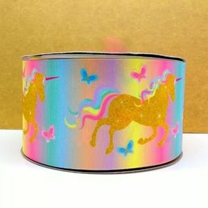 3&quot; (1 yard) Unicorn ombre gradient printed grosgrain ribbon crafting ribbon