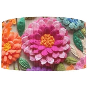 Ruban artisanal 3D brodé en 3D, fleurs sauvages roses, fleurs de jardin de Pâques, fleurs de pâques, ruban gros-grain imprimé floral