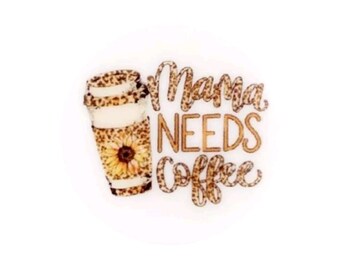 5 pack Mama needs coffee leopard sunflower round food grade, for beadable pens, keychains, paci clips and other bead crafts.