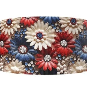 2 "(1 yards) 4. Juli Americana Patriotic Flower Gänseblümchen 3D Look gedrucktes Ripsband Bastelband