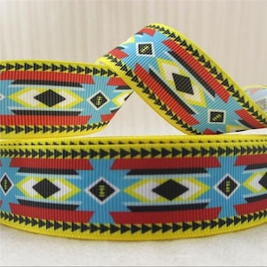 Ruban gros-grain imprimé géométrique tribal sud-ouest de 7/8 po. (1 yard) Ruban artisanal cow-boy western
