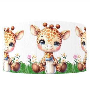 Ruban de bricolage en gros-grain à imprimé zoo, bébé girafe, fleur de la jungle, 3 po. (1 yard)