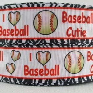 1" (1 yarda) Béisbol Me encanta el béisbol Béisbol lindo fanático equipo deportivo cinta de grosgrain impresa cinta para manualidades linda