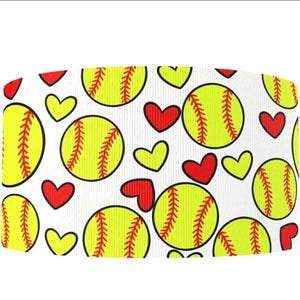 Cinta de grosgrain estampada de liga de juegos de sóftbol con puntadas de equipo, corazón y amor, de 3" (1 yarda), para manualidades de boutique