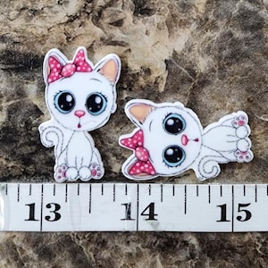 5 peças. Gatinho gatinho fofo planar resina acrílica plana com fundo plano e laço central para scrapbooking enfeite multiuso