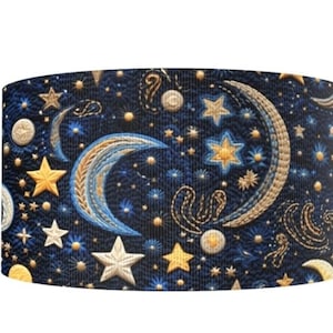 1.5インチ（1ヤード）ボヘミアン風天体柄の月と星のプリント入りグログランリボン（クラフト用リボン）