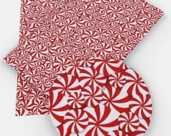 SMOOTH roll faux leather Christmas Santa Peppermint candy Vegan synthetic craft fabric 12"x 55" Felt backing, easy to cut