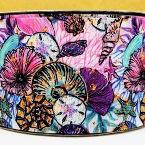 Cinta de grosgrain con estampado bohemio vibrante de almejas marinas y dólares de arena de 3" (1 yarda) para manualidades de boutique