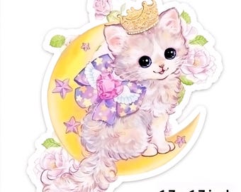 5 pc. set Cat Kitty Kitten Cute Moon Planar resin acrylic flatback Bow Center Scrapbooking multi purpose embellishment matte finish