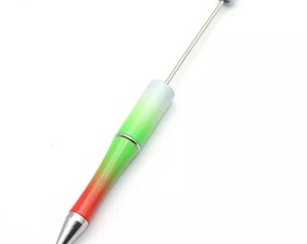 5 pack Beadable pen, green orange white ombre gradient black ink plastic and metal composition for silicone focals and beads trendy