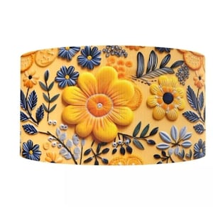 Ruban artisanal en gros-grain à imprimé floral de 3,8 cm (1 yard) jaune blanc Pâques brodé 3D look fleur de jardin
