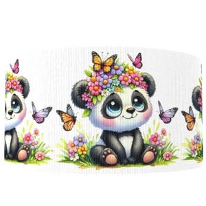 Knutsellint met pandavlinderbloem madeliefje bedrukt grosgrainlint van 3" (1 yard)