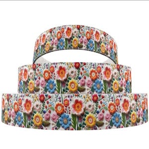 1 mètre (1 po.) Fleur Look 3D floral Ruban gros-grain printemps Pâques Ruban de bricolage Ruban noeud pour cheveux