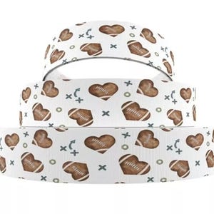 7/8&quot; (1 yard) Football heart stitches grosgrain ribbon crafting ribbon Hair Bow ribbon