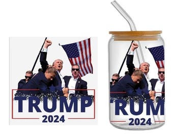 1 Piece Trump 2024 MAGA American Flag Cup Wrap, Transfer Stickers for 16 ounce Glass Uv DTF glass wrap waterproof sticker