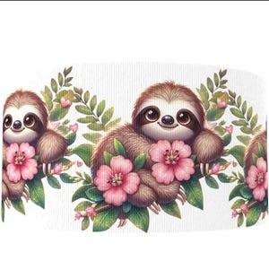 Ruban gros-grain imprimé bébé paresseux de la jungle, jardin de fleurs, zoo de 1,5 po. (1 yard) abstrait printemps été