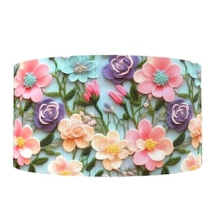 3 po. (1 yard) Ruban de création de ruban gros-grain printemps rose, fleur pourpre, floral, jardin chic brodé en 3D