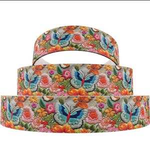 1 mètre (1 po.) Fleur papillon Look 3D floral Ruban gros-grain printemps Pâques Ruban de création Noeud pour cheveux