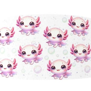 1.5&quot; (1 yard) Axolotl Salamander pet zoo printed grosgrain ribbon crafting ribbon cute
